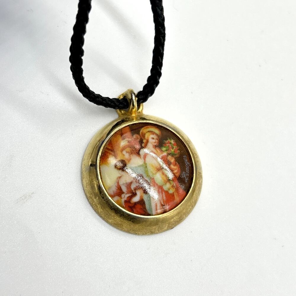 Vintage Jean Desprez Medallion Perfume Necklace Limoges Porcelain Pendant